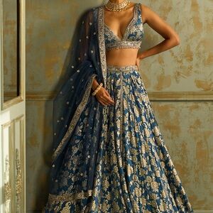 Elegant Blue and Gold Lehenga